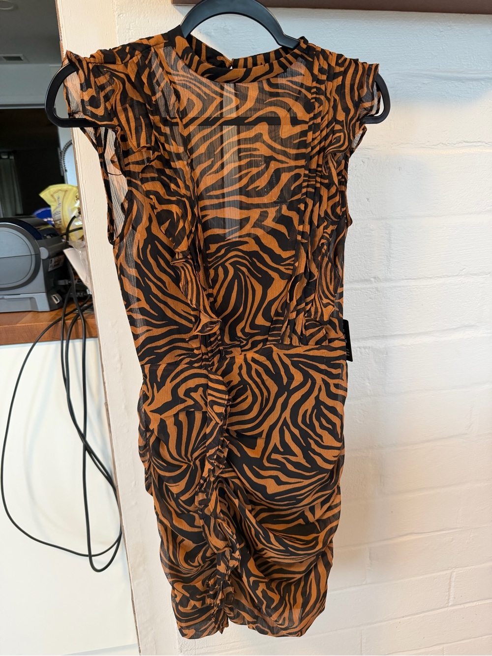 Express Black and Brown Zebra-Print Ruched Mini Dress